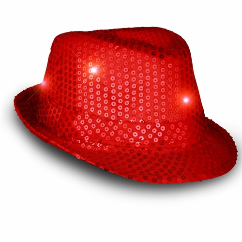 Blinkee 3995430 Light Up LED Flashing Fedora Hat with Sequins, Red