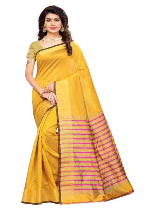 Generic Women's Cotton Silk Saree (Yellow, 5-6