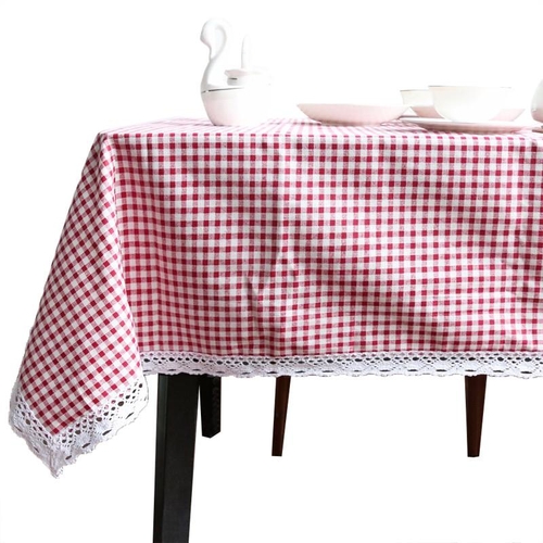 Tablecloth Plaid Brown Pink Table Cover Lace Edge