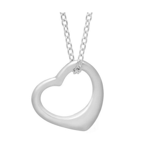 Open Heart Pendant Necklace In Rhodium Plated Brass