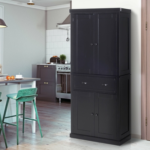 HOMCOM Long Standing Kitchen Cabinet w/ 2 Drawers MDF Board Black