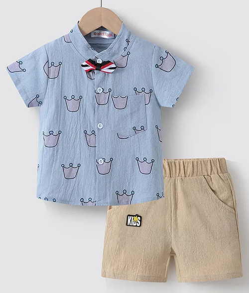 Half Sleeves Shirt & Shorts Set Crown Print  (Size-4-5YEAR)