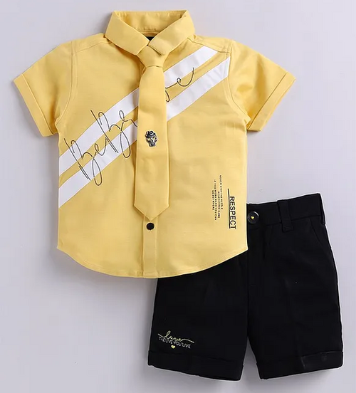 Half Sleeves Text Printed Shirt & Shorts Set  (Size-4-5YEAR)