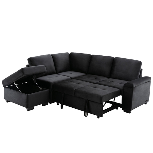 Sleeper Sectional Sofa, L-Shape Corner Couch Sofa-Bed with Storage