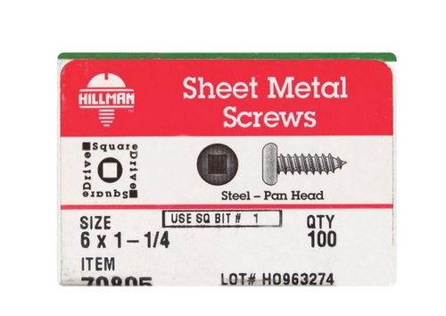 Hillman 70805 6 x 1.25 in. Pan Head Square Drive Sheet Metal Screw
