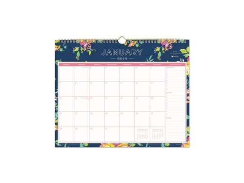 Day Designer Wirebound Wall Calendar, Navy Floral