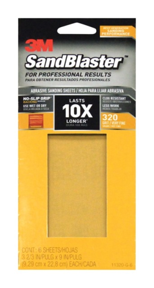 3M 11320-G-6 1 by 3 Sanding Sheet Sandpaper with No Slip Grip Backing 