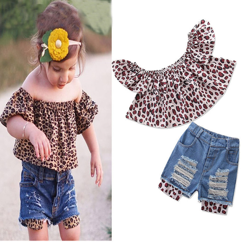 Toddler Baby Girls Off Shoulder Leopard Print