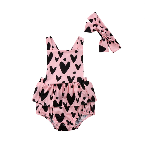 Pink Heart Backless 2Pcs Newborn Toddler