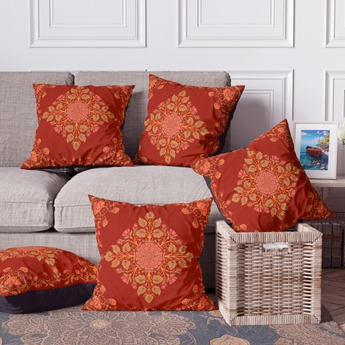 Brown ornamental print cushion cover