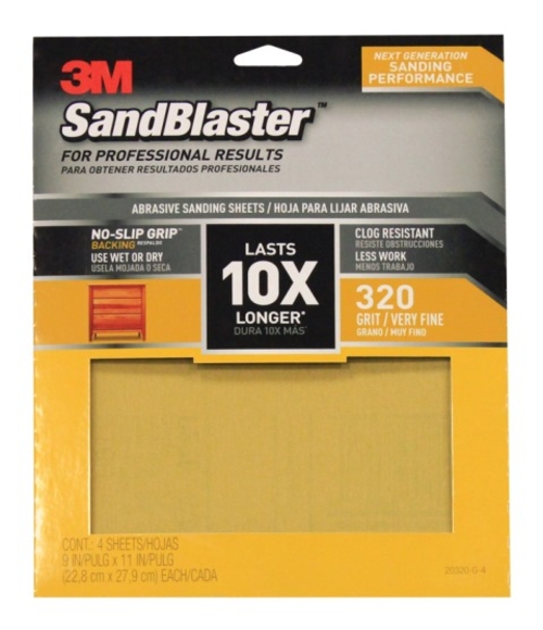 3M 20320-G-4 SandBlaster Sandpaper with No Slip Grip Backing  320 Grit