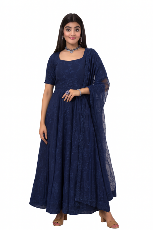 Main Women Embroidered Kurta Set with Dupatta – Party & Festive Wear-Blue image
