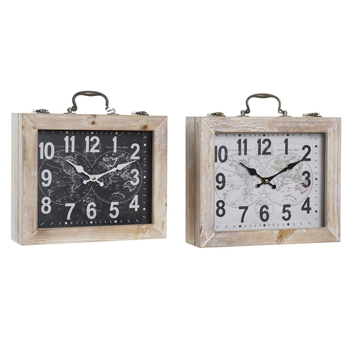 Table clock DKD Home Decor Wood 30 x 8 x 30,5 cm Natural Black Vintage