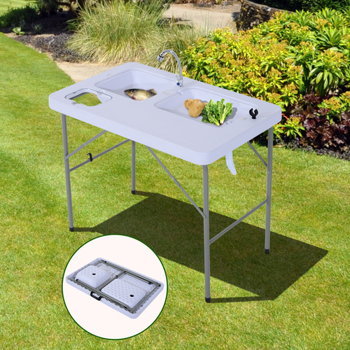 Outsunny Folding Table w/Faucet Portable Outdoor Camping BBQ Garden