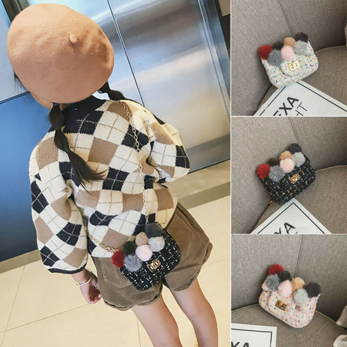 Children Kids Girl Hairball Tote Handbag Fashion