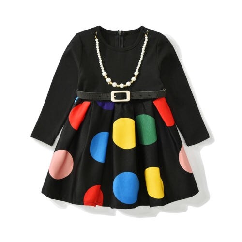 Toddler Baby Kid Girls Polka Dot Dress Long Sleeve