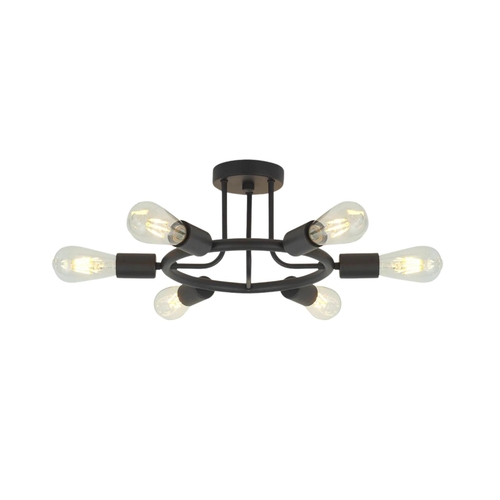 6 Light Modern Sputnik Lights Semi Flush Mount Ceiling Light Black