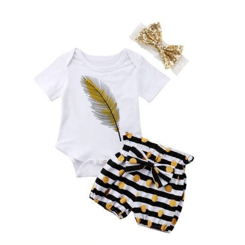 Newborn Baby Girls Feather  Romper Shorts