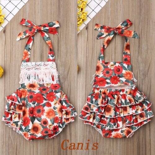 Newborn Baby Girl Clothes Halter Sunflower Tassel