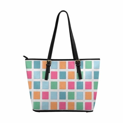 Large Leather Tote Shoulder Bag - Mosaic Tiles Multicolor