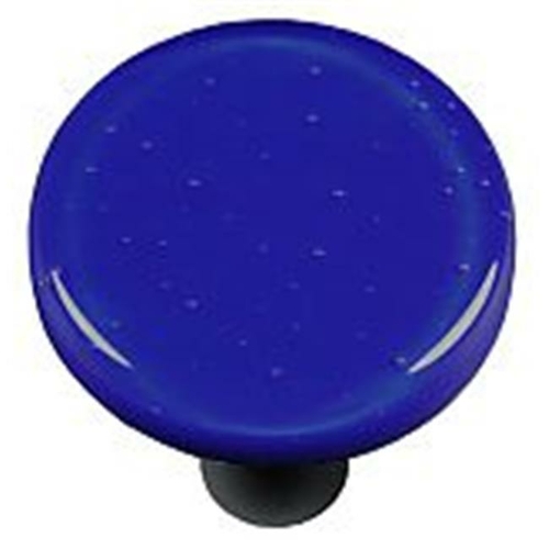 Hot Knobs HK1030-KRB Deep Cobalt Blue Round Glass Cabinet Knob - Black