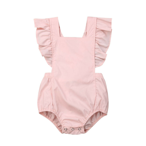 Cute Newborn Kid Baby Girl Solid Ruffle  Jumpsuit