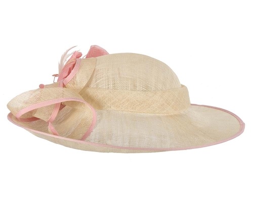 Large nude racing hat with pink flower