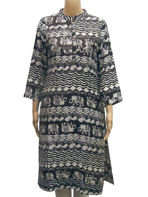 Rayon Elephant Printed Women’s Kurti In Black