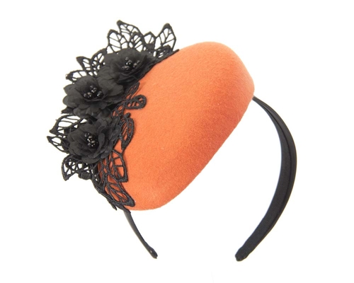 Orange & black winter pillbox with lace