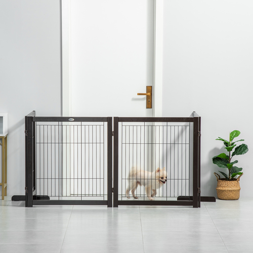 PawHut Wooden Foldable Small & Medium-Sized Dog Gate 4 Panel with