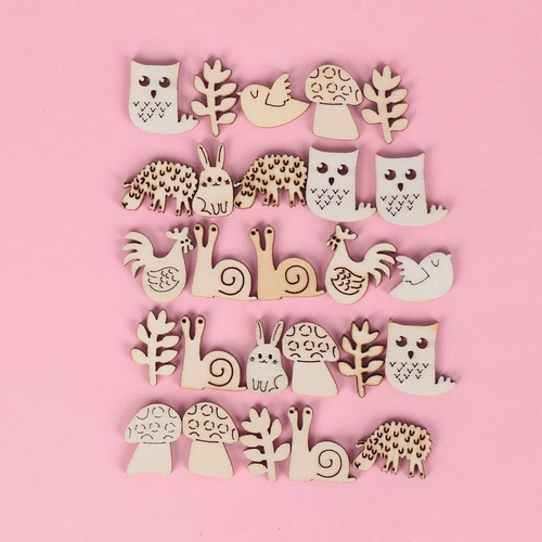 50PCS/Pack 10/12.5/15mm DIY Wooden Craft Animal