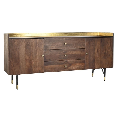 Sideboard DKD Home Decor Black Golden Metal Dark brown Mango wood (170