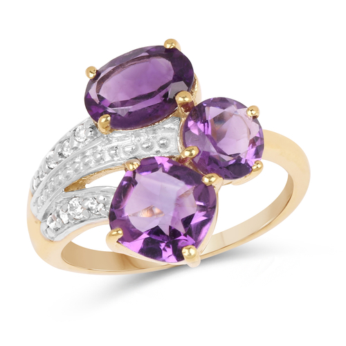 14K Yellow Gold Plated 3.15 Carat Genuine Amethyst and White Topaz