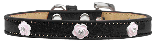 Main Light Pink Rose Widget Dog Collar, Black Ice Cream - Size 18 image