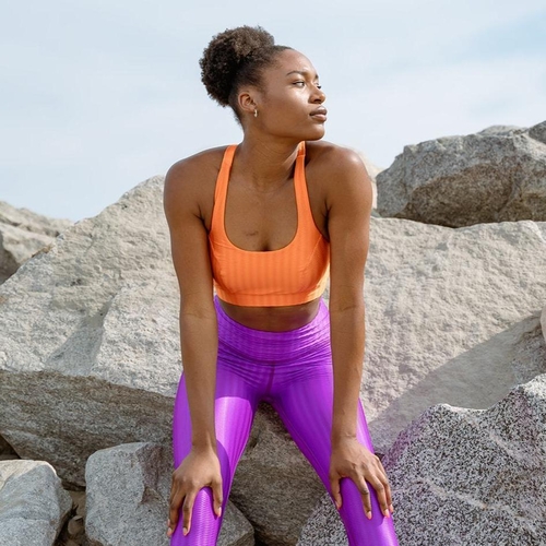 Cross Back Performance Bra Top - Tangerine Zap Pattern