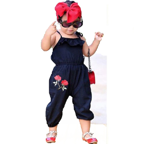 Fashion Kids Girls Strap Flower Overalls