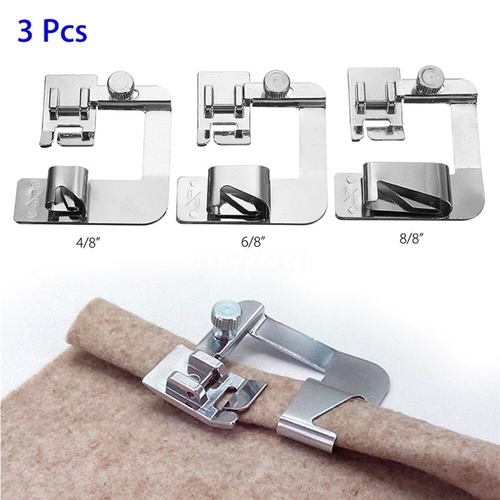 Main 3Pcs Hemmer Adjustable Rolled Hem Snap On Presser image