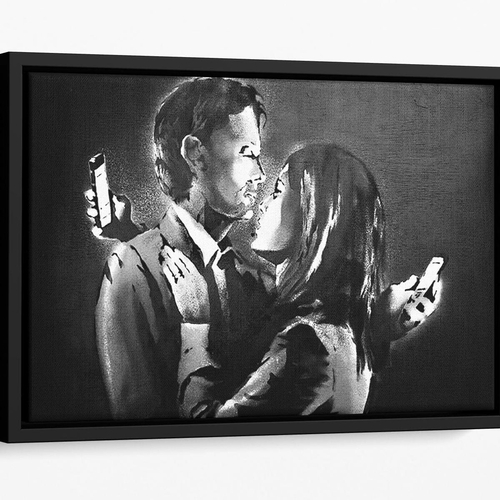 Banksy Mobile Lovers Floating Framed Canvas