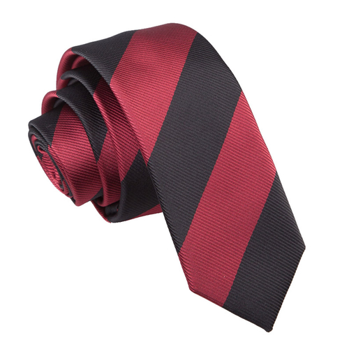 Striped Skinny Tie - Burgundy & Black
