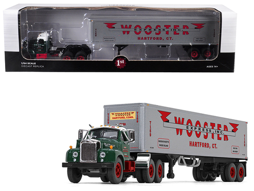 Mack B-61 Day Cab Green with 40\' Vintage Trailer \Wooster Express