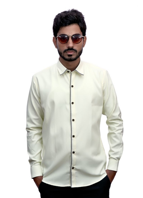 Generic Men's 100% Cotton Men Shirt (Light Yellow)