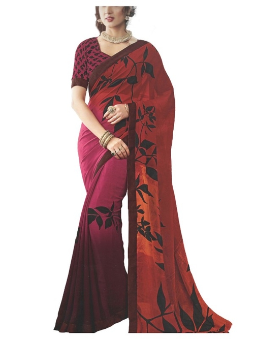 Georgette Digital Printed Saree With Blouse-Dark