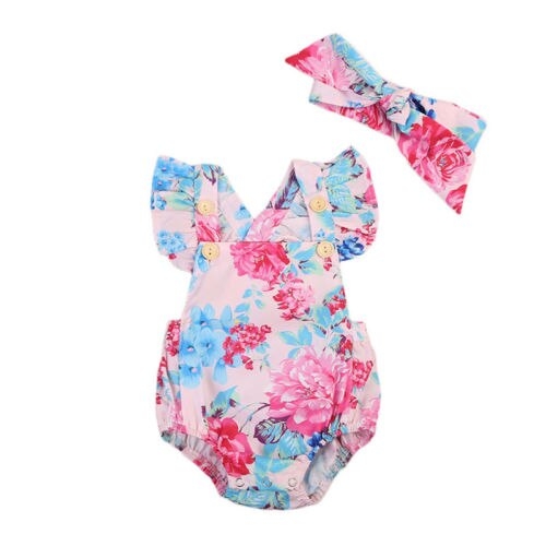 Newborn Baby Girls Floral Bodysuit Jumpsuit