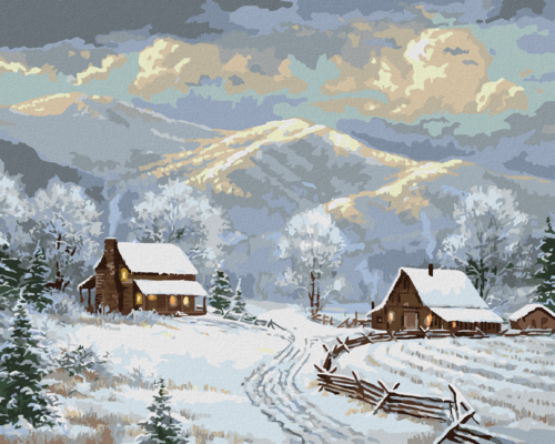 Paint by Numbers - HOUSES IN WINTER AND MOUNTAINS (ABRAHAM HUNTER)