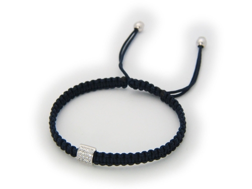 Fronay 212315S Minimalistic Cubic Zirconia Bar Braided Cord Bracelet&#