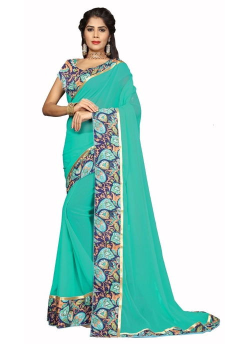 Turquoise Color Chiffon  Saree