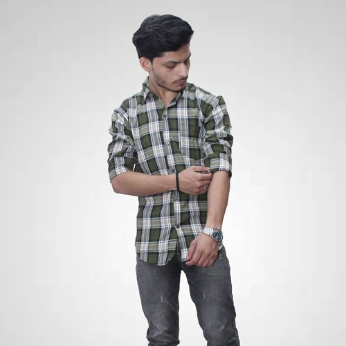 Cotton Checkered Shirt For Men’s (Size-M) (Color-OLIVE )