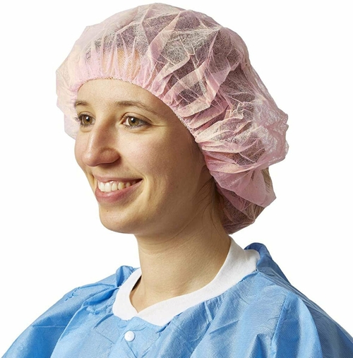 1000 Pack Pink Bouffant Caps 18” Polypropylene Hand Sewn Hair Caps