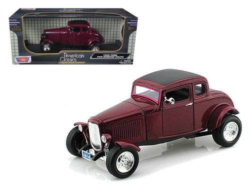 1932 Ford Five Window Coupe Burgundy 1/18 Diecast Model Car by