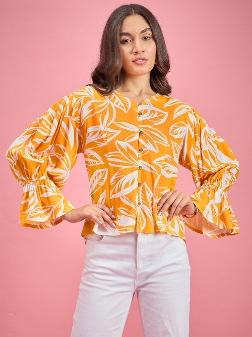 Women Floral Print Casual Summer top (Color Yellow) (Size M)